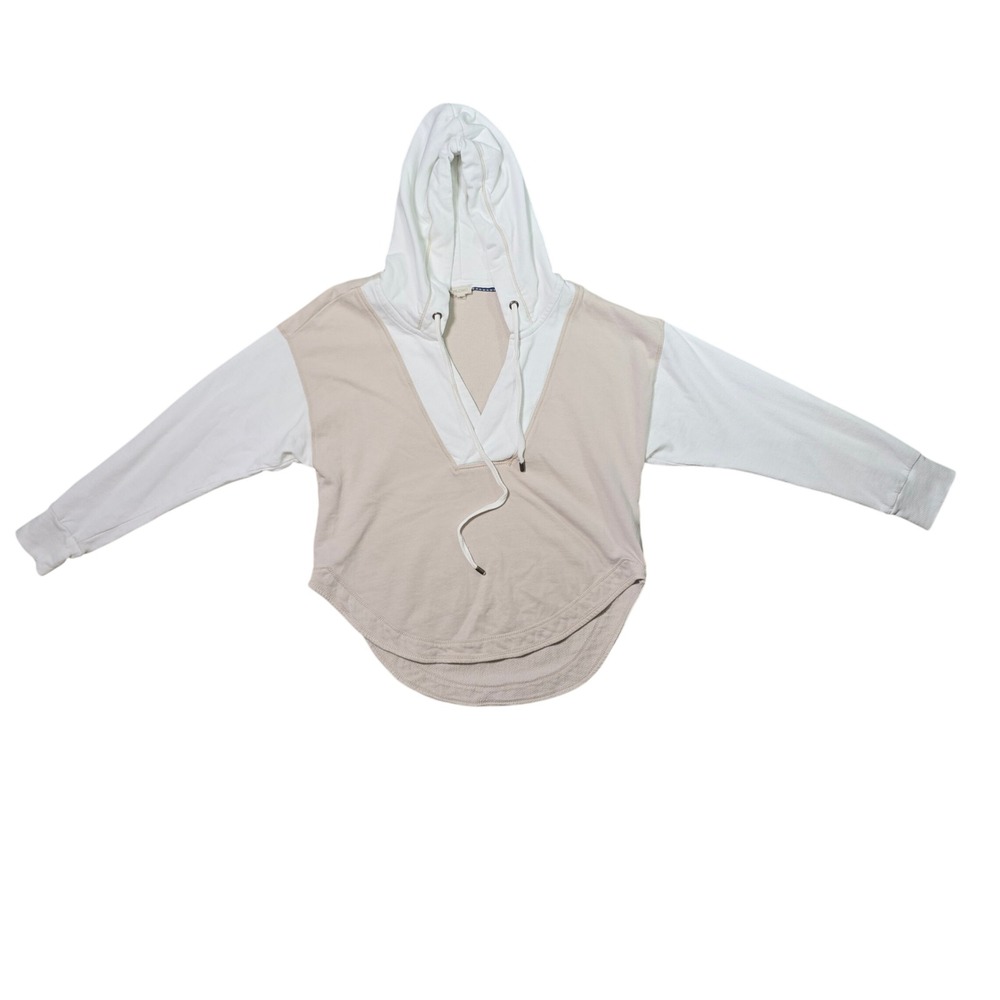 PILCRO Women's Long Sleeve V Neck Pullover Hoodie Beige White Size S - Picture 13 of 13
